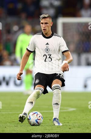 München, 7.. Juni 2022. Nico Schlotterbeck aus Deutschland beim Spiel der UEFA Nations League in der Allianz Arena, München. Bildnachweis sollte lauten: David Klein / Sportimage Stockfoto