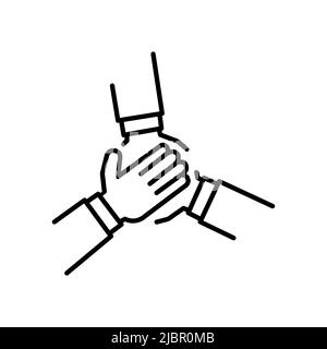 Das Konzept „Team übergibt“ oder „Menschen verbinden“. Teamarbeit Hand in Arbeitsgruppe, Business-Partnerschaft Idee oder Menschen verbinden Arbeit Emblem Stock Vektor