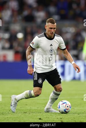 München, 7.. Juni 2022. David Raum aus Deutschland während des Spiels der UEFA Nations League in der Allianz Arena, München. Bildnachweis sollte lauten: David Klein / Sportimage Stockfoto