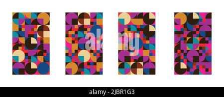 Abstraktes Poster-Set mit geometrischen Formen. Quadrate Dreiecke und Halbkreise Einfache Vintage-Designs Stock Vektor