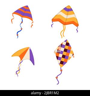 Satz fliegender Winddrachen. Makar Sankranti Festival. Wind-Kite-Spiel. Stock Vektor