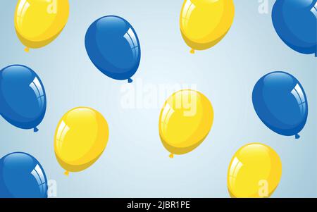 Luftballons mit ukrainischen Symbolen.Farben der ukrainischen Flagge.Feiertagsdekoration Stock Vektor