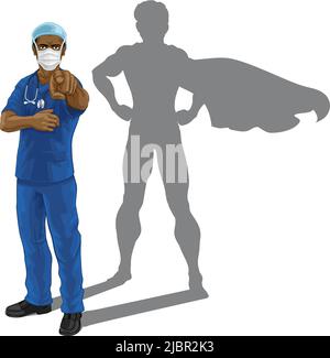 Superheld Krankenschwester Arzt mit Super Hero Shadow Stock Vektor