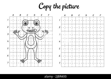 Kopieren Sie das Bild. Zeichnen durch Raster. Malbuch-Seiten für Kinder. Handschrift üben, Zeichnen Fähigkeiten Training. Bildung Entwicklung druckbarer Arbeitsblätter. Stock Vektor
