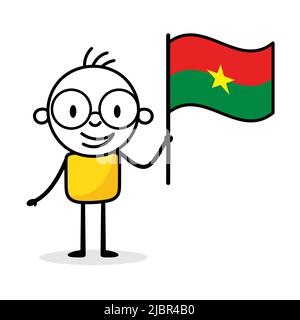 Mann mit der Flagge von Burkina Faso isoliert auf weißem Hintergrund. Hand gezeichnete Doodle Linie Kunst Mann. Konzept des Landes. Vektorgrafik Stock Vektor