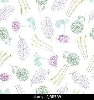 Nahtloses Blumenmuster. Flaches botanisches Ornament mit minimalistischen Elementen in weicher Farbpalette. Einfache Vektor-repetitive Textur. Modernes Muster. Natur-Bac Stockfoto