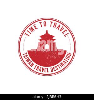 Grunge Gummistempel mit dem Text Taiwan travel Destination in der Marke geschrieben. Zeit zum Reisen. Silhouette der Gedenkhalle Chiang Kai-shek Taiw Stock Vektor