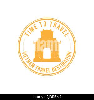 Grunge Gummistempel mit dem Text Vietnam travel Destination in der Marke geschrieben. Zeit zum Reisen. Silhouette Tempel Vietnam historischen Vektor ima Stock Vektor