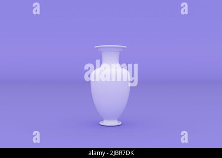 Vase isoliert auf violettem Hintergrund, 3D Rendering. Stockfoto