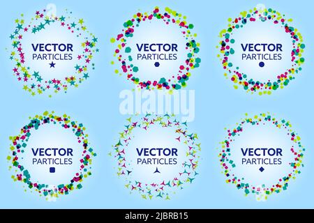Satz von farbigen Kreisen, die durch verschiedene geometrische Formen gebildet werden. Abstrakte Designelemente. Vektor-Illustration. Kreative abstrakte Vektor-Set. Stock Vektor