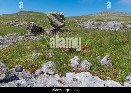 Eine der Norber-Erratiken oberhalb von Austwick im Craven District von West Yorkshire Stockfoto