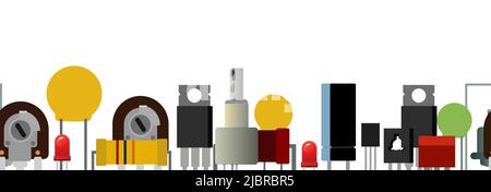Satz von Funkkomponenten. Element für Funkschaltung. Nahtloser Rahmen. Objekt auf weißem Hintergrund isoliert. Elektronik-Details. Vektor Stock Vektor