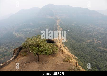 Tikona Fort, Vitandgad, Kamshet, Pune, Maharashtra, Indien Stockfoto