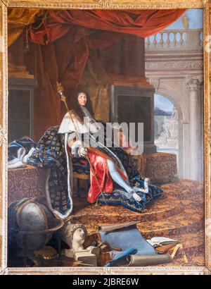 Paris, Frankreich - 17. März 2018: Gemälde von Henri Testelin vom Portrait von Ludwig XIV. Beschützer der Akademie (Ludwig XIV. Protecteur de l'académie Stockfoto