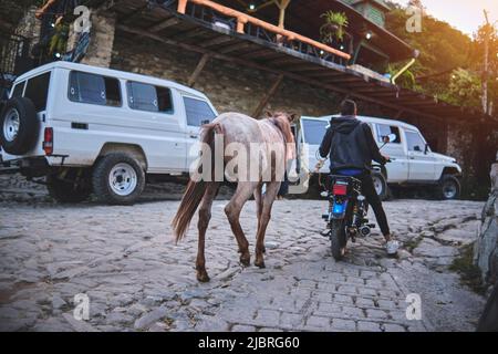 CARACAS, VENEZUELA - Mai 2022: Galipan typischer Offroad-Transport Toyota LandCruiser, Caracas - Venezuela. Eco House-Konzept. Stockfoto