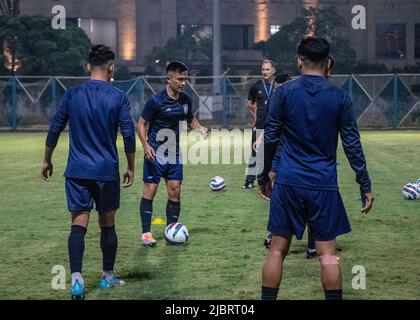 Kalkutta, Westbengalen, Indien. 7.. Juni 2022. Offizielle Trainingseinheiten des AFC Asian Cup 2023 Qualifiers Final Round Gruppe D im Salt Lake Stadium (Vivekananda Yuba Bharati Krirangan) Kalkata. Die 4 teilnehmenden Teams sind Afghanistan, Hongkong und Kambodscha. (Bild: © Amlan Biswas/Pacific Press via ZUMA Press Wire) Stockfoto