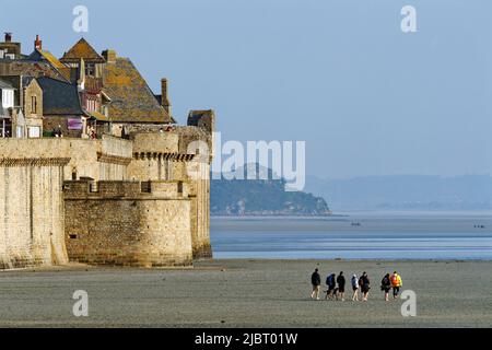 Frankreich, Manche, Mont Saint Michel Bay von der UNESCO zum Weltkulturerbe erklärt, Mont Saint Michel, Gruppe über die Bucht von Mont-Saint-Michel Stockfoto