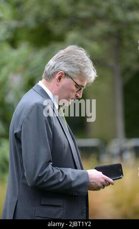 Daniel Kawczynski MP (Con: Shrewsbury and Atcham) in Westminster, interviewt vor einem Vertrauensvotum für Boris Johnson, Juni 6. 2022 Stockfoto