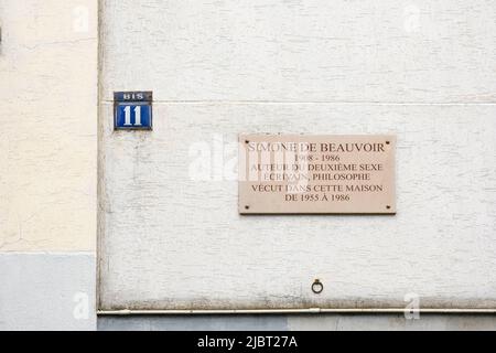 Frankreich, Paris, Simone de Beauvoir, Schriftstellerin, lebte in diesem Haus von 1955 bis 1986 Stockfoto