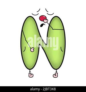 ABC Letter N. Vorschule Lernen Englisch Alphabet Großbuchstaben. Lustige Cartoon Großbuchstaben für Kinder, Buchstaben Stockfoto