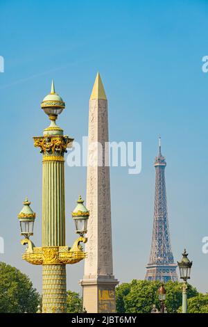 Frankreich, Paris, Place de la Concorde, Eiffelturm und Obelisk Stockfoto