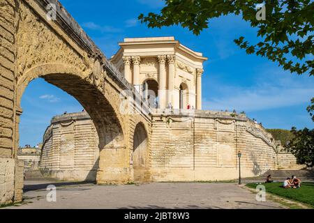 France, Herault, Montpellier, Place Royale oder Promenade du Peyrou, monumentaler Wasserturm aus dem Jahr 1768, der vom Aquädukt Saint-Clement geliefert wurde Stockfoto