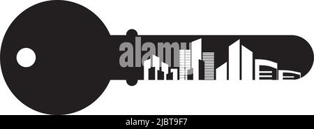 Apartment Logo Icon Design mit Key Icon Illustration Vorlage integriert Stock Vektor