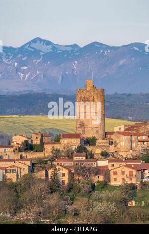 Frankreich, Puy de Dome, Montpeyroux, "Les Plus beaux villages de France (Schönste Dörfer Frankreichs), im Hintergrund das Massif du Sancy im Parc Naturel Regional des Volcans d'Auvergne (Regionaler Naturpark Volcans d'Auvergne) Stockfoto