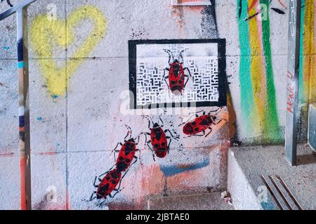 Frankreich, Paris, Paris Rive Gauche, Spot 13, ein ephemerer Ort der Street Art unter der LavoMatik Buchhandlung Galerie, spezialisiert auf Urban Arts, Treppe hinunter auf die Gasse Paris Ivry Stockfoto
