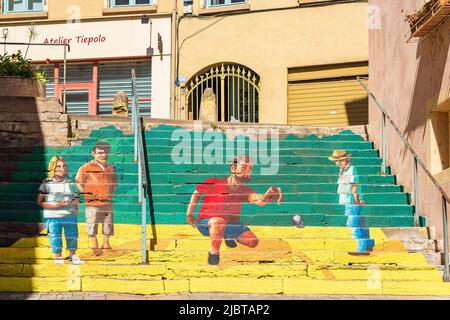 France, Ain, Trevoux, Anamorphose Werk der Künstlerin Pauline Déas aus Lyon Stockfoto