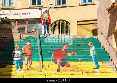 France, Ain, Trevoux, Anamorphose Werk der Künstlerin Pauline Déas aus Lyon Stockfoto