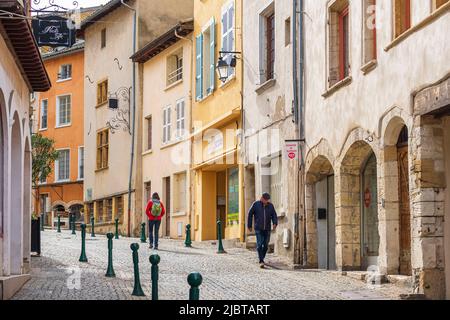 France, Ain, Trevoux, Grande Rue im historischen Zentrum Stockfoto