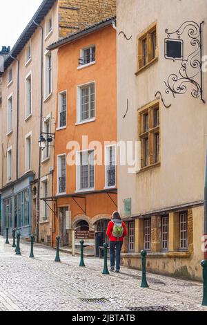 France, Ain, Trevoux, Grande Rue im historischen Zentrum Stockfoto