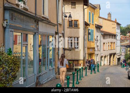 France, Ain, Trevoux, Grande Rue im historischen Zentrum Stockfoto