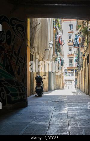 Bunte Straßen in El Raval, Barcelona Stockfoto