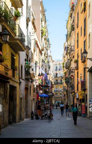 Bunte Straßen in El Raval, Barcelona Stockfoto