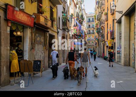 Bunte Straßen in El Raval, Barcelona Stockfoto