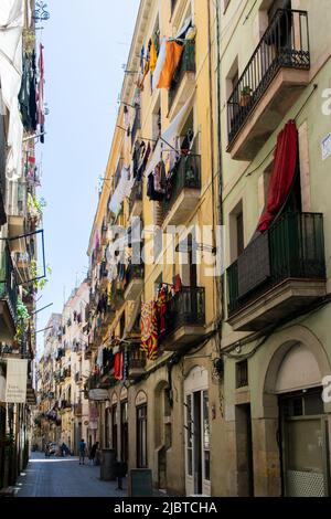 Bunte Straßen in El Raval, Barcelona Stockfoto