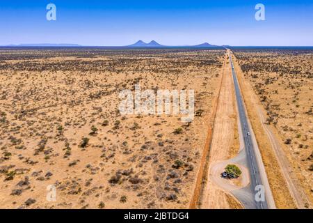 Namibia, Region Khomas, Luftaufnahme des Busches von der Straße B1 zwischen Windhoek und Otjiwarongo Stockfoto