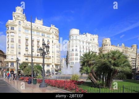 Spanien, Valencia, Rathausplatz (Plaza del Ayuntamiento), Gebäude aus dem Jahr 1930s Stockfoto