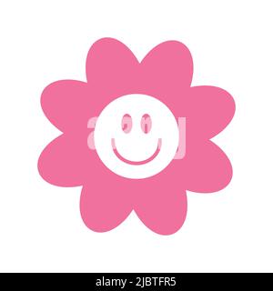 Vektor flache rosa Blume mit Gesicht isoliert auf weißem Hintergrund Stock Vektor
