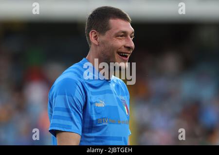 Cesena, Italien, 7.. Juni 2022. Andrea Belotti aus Italien reagiert beim Aufwärmen vor dem Spiel der UEFA Nations League im Stadio Dino Manuzzi, Cesena. Bildnachweis sollte lauten: Jonathan Moscrop / Sportimage Stockfoto