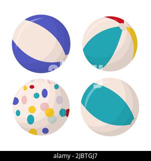 Sammlung von bunten Strandbällen isoliert auf weißem Hintergrund. Strandbälle in mehreren Farben. Flache Vektorgrafik Stock Vektor