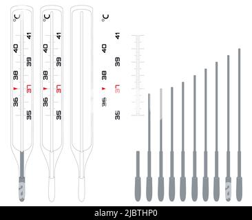 Thermometerkonstruktor zur Messung der Körpertemperatur. Celsius-Messskala. Quecksilberthermometer. Stock Vektor