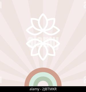 Geometrische Boho Regenbogen und Blumen Hintergrund. Vektorgrafik, flaches Design Stock Vektor