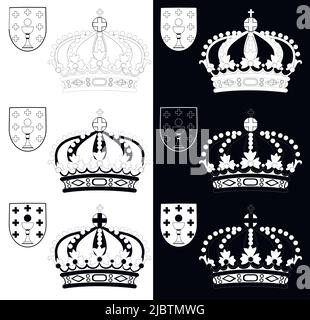 Krone von Galicien, schwarz-weiße Illustration. Vektorgrafik. Stock Vektor