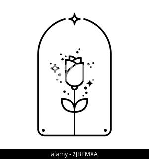 Boho Rose Ikone in Glockenform. Logo mit schwarzer Umrandung. Minimalistischer, moderner Stil. Vektorgrafik, flaches Design Stock Vektor