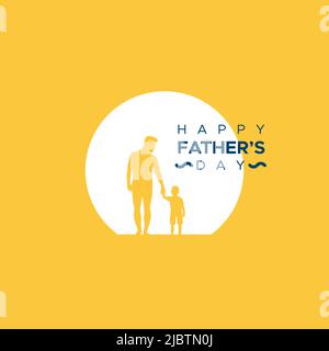 Alles gute zum Vatertag. Vater und Sohn gehen im Sonnenuntergang. Silhouette Formen. Vektorgrafik, flaches Design Stock Vektor