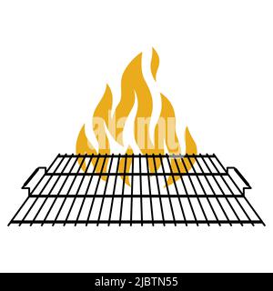 Abbildung des Stahlgrills mit Feuer. Stilisierte bbq Küche und Restaurant Utensil. Stock Vektor