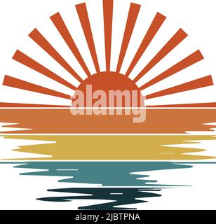 Retro Vinate Sunset Waves, Wavy Sunset Clipart Stock Vektor
